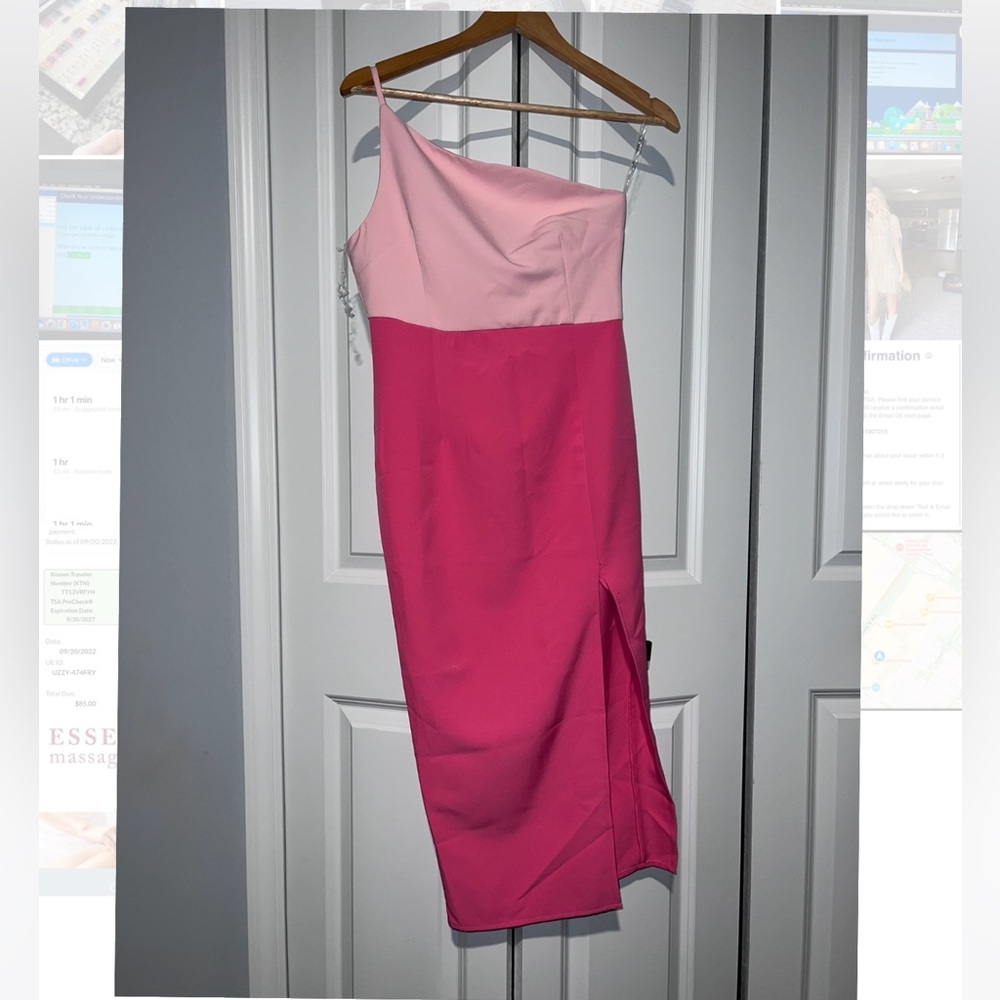 MIDI, one shoulder Dress| Two-tone pink| Pink Polly | Size: Small